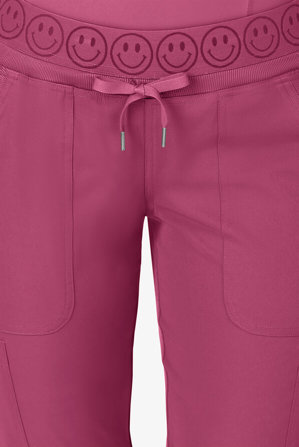 Zavate Ava Therese Women's 6-Pocket STRETCH Smile Face Elastic Waistband Cargo Jogger Scrub Pants - Deep Rose - 2