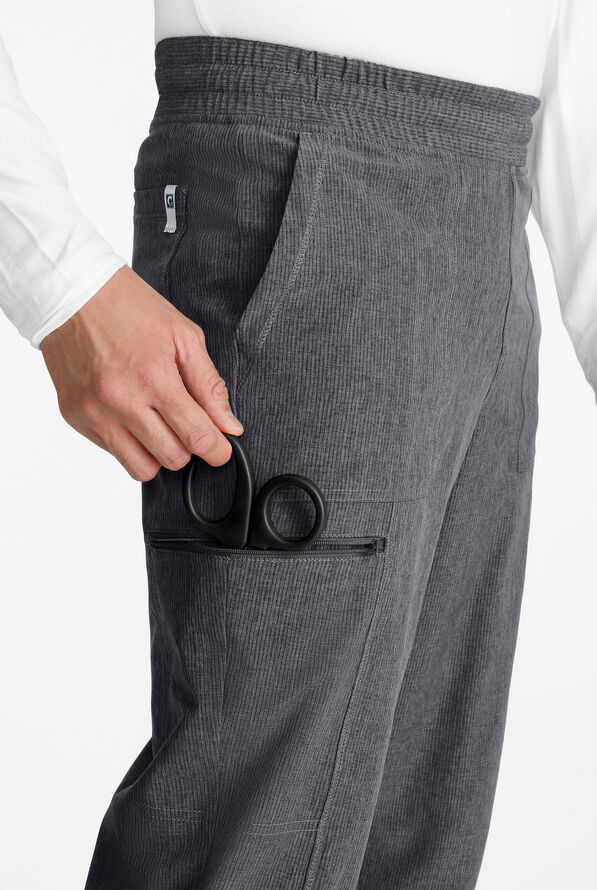 Cherokee Collection Men's 5-Pocket STRETCH Elastic Waistband Jogger Scrub Pants - Heather Pewter - 2
