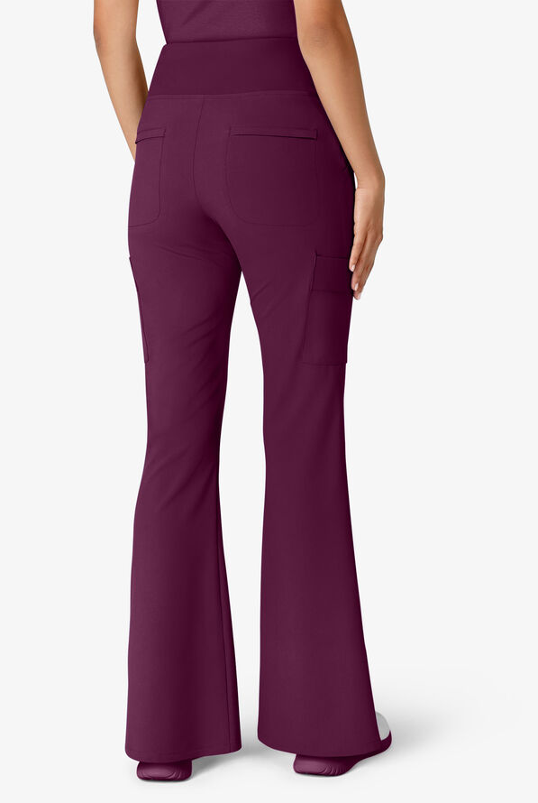 Wink Renew Women's 7-Pocket STRETCH Yoga Waist Flare Notch Leg Cargo Scrub Pants - Wine - 3