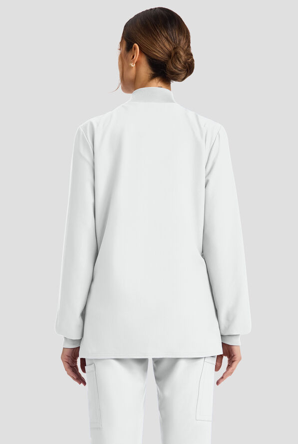 Cherokee Workwear Originals Ultra Women's 2-Pocket Crew Neck Zip Front Scrub Jacket - White - 3