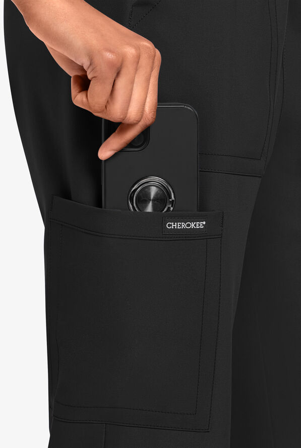 Cherokee Workwear Originals Ultra Women's 4-Pocket Drawstring Cargo Scrub Pants - Tall - Black - 3