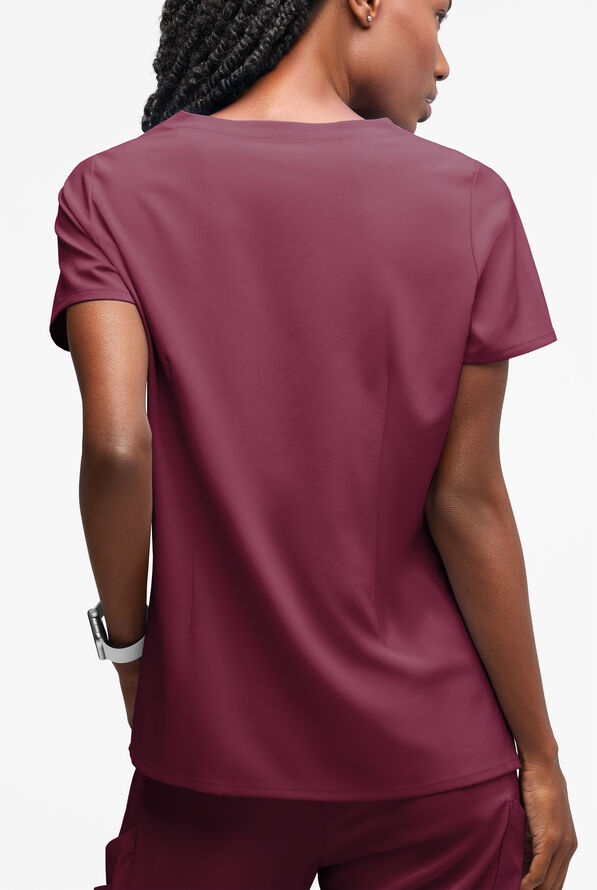 Easy STRETCH Salma Women&rsquo;s 3-Pocket Keyhole Neck Scrub Top - Wine - 2