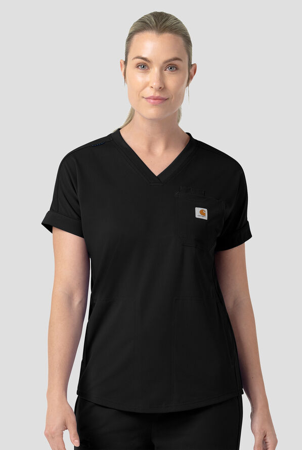 Carhartt Force&reg; Cross-Flex Knits Women's 5-Pocket STRETCH V-Neck Scrub Top - Black - 2