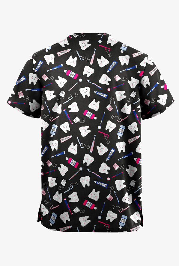 Butter-Soft Originals Happy Smile Unisex 2-Pocket V-Neck Print Scrub Top - null - 2