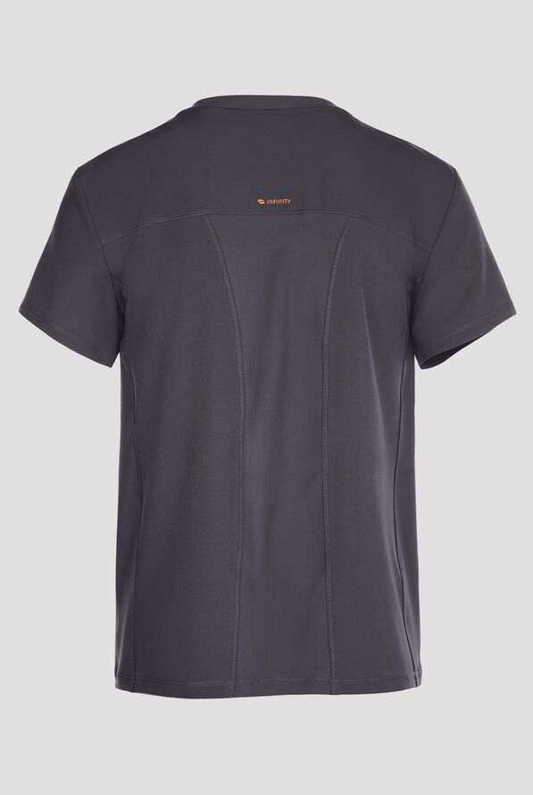 Infinity GNR8 Men's 3-Pocket STRETCH Rib-Knit Crew Neck Scrub Top - Pewter - 2