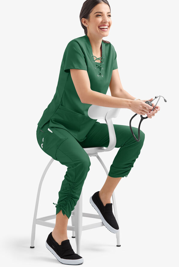 Easy STRETCH Halle Women's 11-Pocket Ruched Leg Jogger Scrub Pants - Hunter - 4