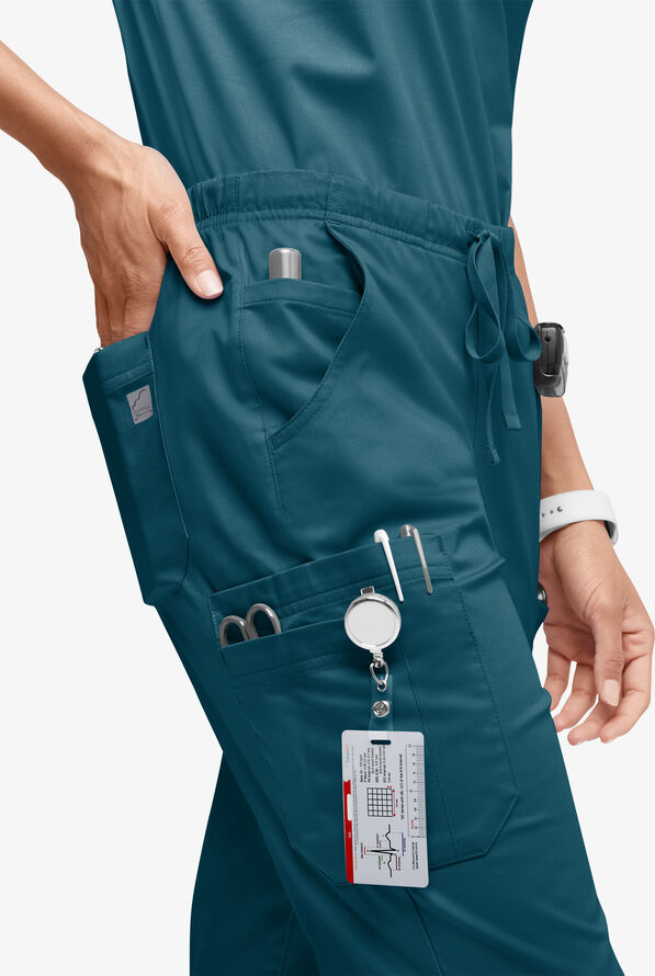 Butter-Soft STRETCH Women&rsquo;s 10-Pocket Mid Rise Straight Leg Scrub Pant - Caribbean Blue - 3