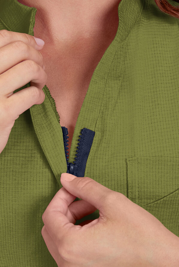 koi Solis Catrin Women's 2-Pocket STRETCH Dolman Sleeve Mandarin Collar Scrub Top - Martini Olive - 2