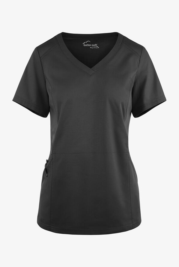 Blusa médica UA Butter-Soft STRETCH con detalle tejido y 3 bolsillos para mujer - Black - 1