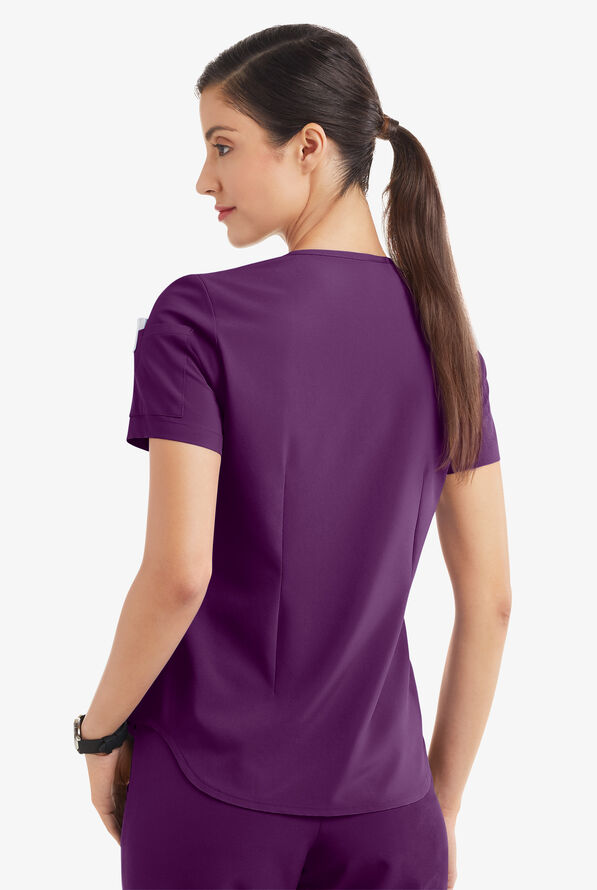 Easy STRETCH Chloe Women's 3-Pocket V-Neck Tuck-In Scrub Top - Eggplant - 4