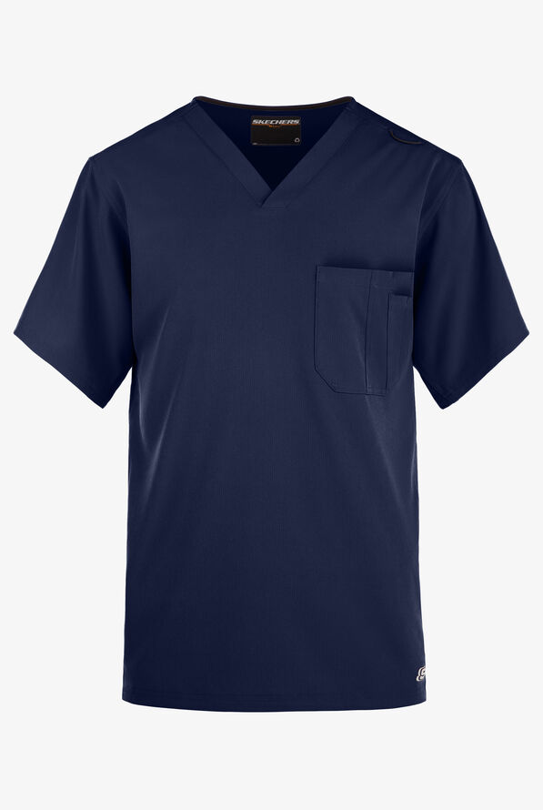 Skechers by Barco Structure Men's 1-Pocket STRETCH V-Neck Scrub Top - Navy - 1