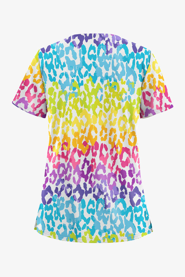 Blusa médica estampada Butter-Soft STRETCH Wild Pride con cuello en V y 2 bolsillos para mujer - null - 2