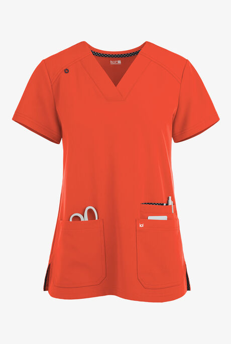 Blusa médica Koi Next Gen Hustle and Hear con cuello en V y 3 bolsillos para mujer