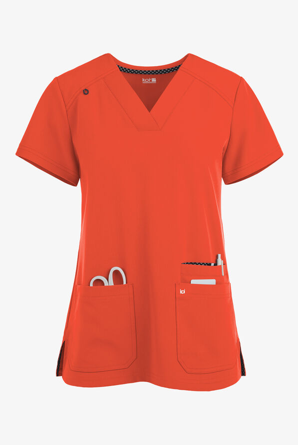 koi Next Gen Hustle and Heart Women's 3-Pocket STRETCH V-Neck Scrub Top - Burnt Umber - 1