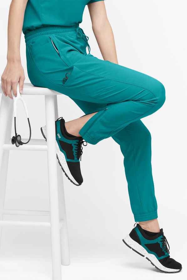 Easy STRETCH Kourtney Women's 5 Pocket Modern Slim Leg Jogger Scrub Pants - Petite - Teal - 1