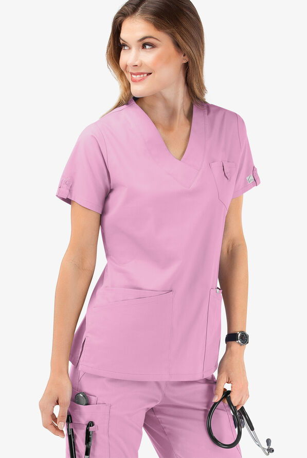 Butter-Soft STRETCH Women's 6-Pocket V-Neck Scrub Top - Sweet Rose - 6