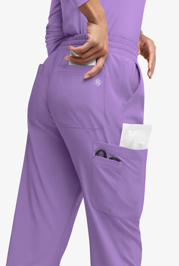 Easy STRETCH Naya Women’s Natural Waist 6-Pocket Straight Leg Scrub Pants - Petite - Ultraviolet Light/Eggplant - 4