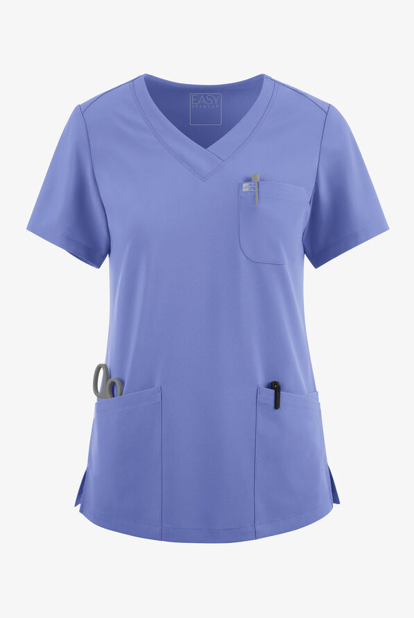 Easy STRETCH Tessa Women's 5-Pocket V-Neck Scrub Top - Ceil Blue - 1