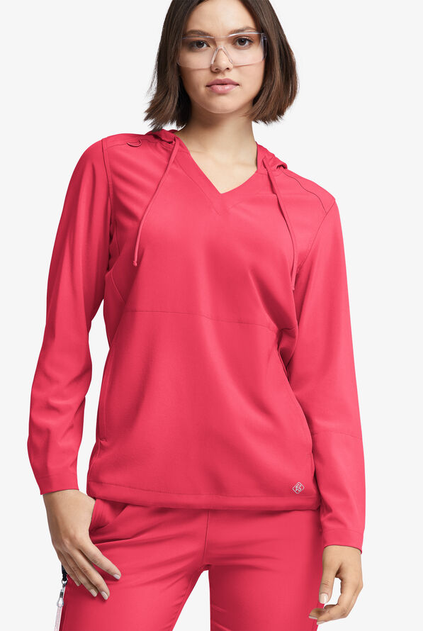 Easy STRETCH Billie Women’s 4-Pocket Pullover Scrub Hoodie - Bright Watermelon - 2