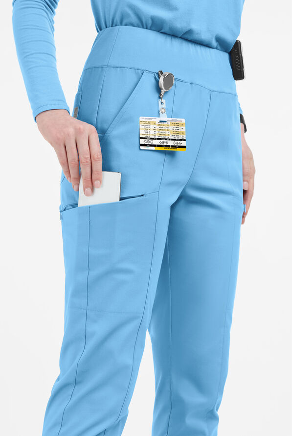 Butter-Soft STRETCH Women's 6-Pocket High Waisted Slim Leg Yoga Scrub Pants - Blue Oasis - 2
