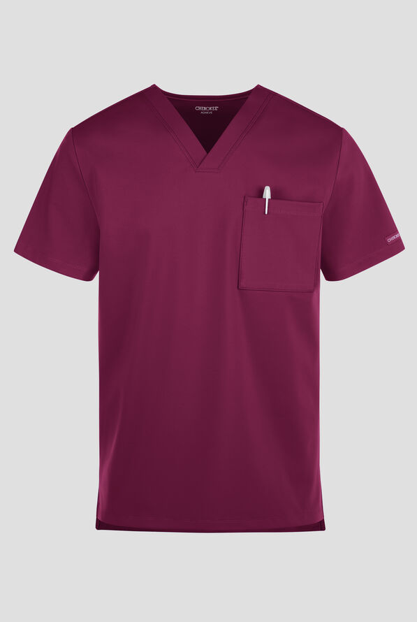 Cherokee Achieve Men's 1-Pocket STRETCH V-Neck Knit Scrub Top - Wine - 1