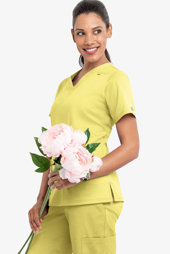 Butter-Soft STRETCH Women's 4-Pocket V-Neck Scrub Top - Lemon Sherbet - 6