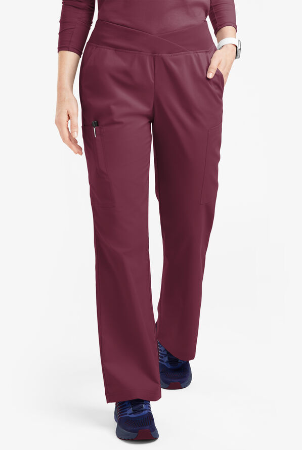 Pantalón médico Butter-Soft Originals Tall de tiro medio y cintura cruzada con piernas anchas y 7 bolsillos para mujer - Wine - 1