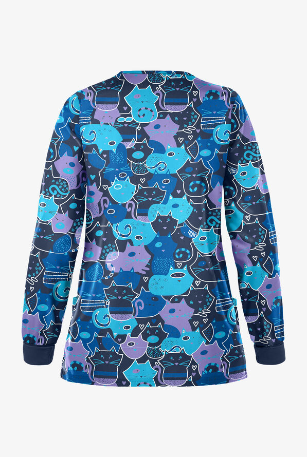 UA ButterSoft Puzzle Cats Navy Women's 2Pocket Round Neck Print Scrub