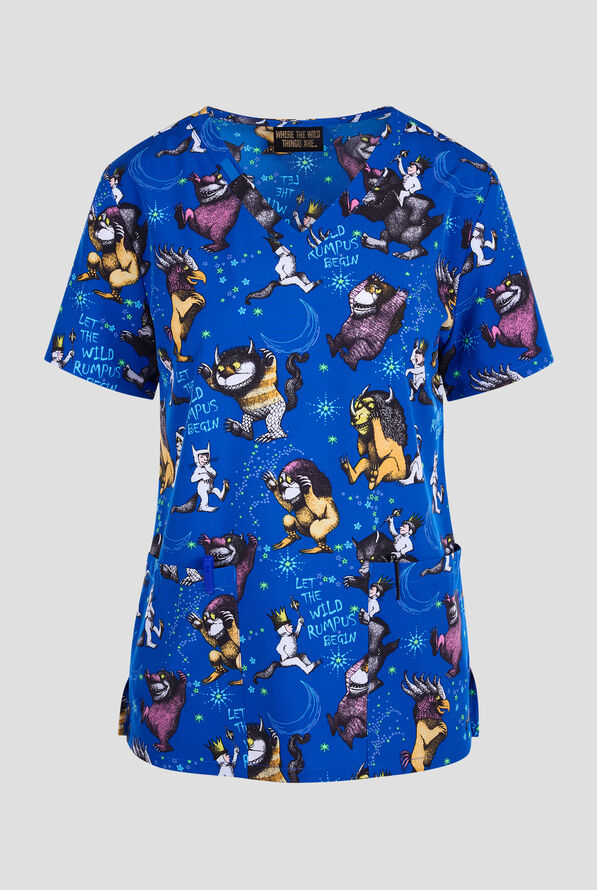 Tooniforms Rumpus Time Women's 2-Pocket STRETCH V-Neck Print Scrub Top - null - 1