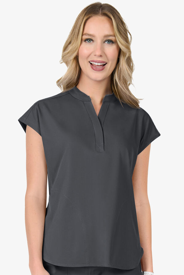 Blusa médica Zavate Ava Therese Piper STRETCH con cuello mao y mangas dolmán para mujer - Pewter - 2