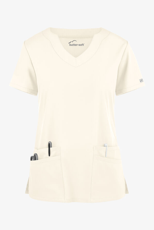 Butter-Soft Core Women's 4-Pocket Scallop Neck Scrub Top - Pearl - 1