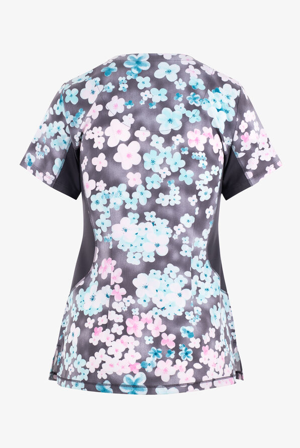 Healing Hands Dreamy Days Floral Women's 3-Pocket STRETCH Y-Neck Print Scrub Top - null - 2
