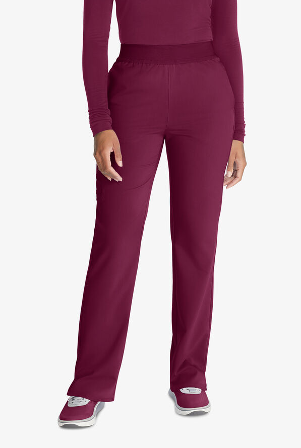 Cherokee Atmos Women's 5-Pocket STRETCH Coolmax Textured Elastic Waistband Cargo Scrub Pants - Wine - 1