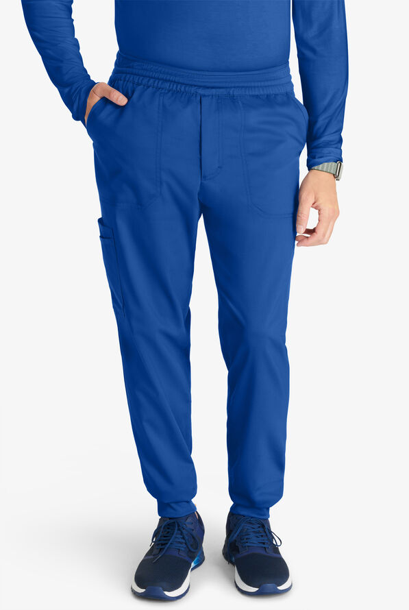 Cherokee Workwear Revolution Men's 5-Pocket STRETCH Mesh Waistband Cargo Jogger Scrub Pants - Royal - 1
