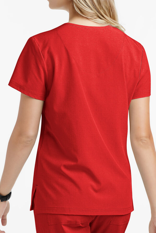 koi Basics Becca Women's 4-Pocket STRETCH V-Neck Scrub Top - Heather Candy Red - 3