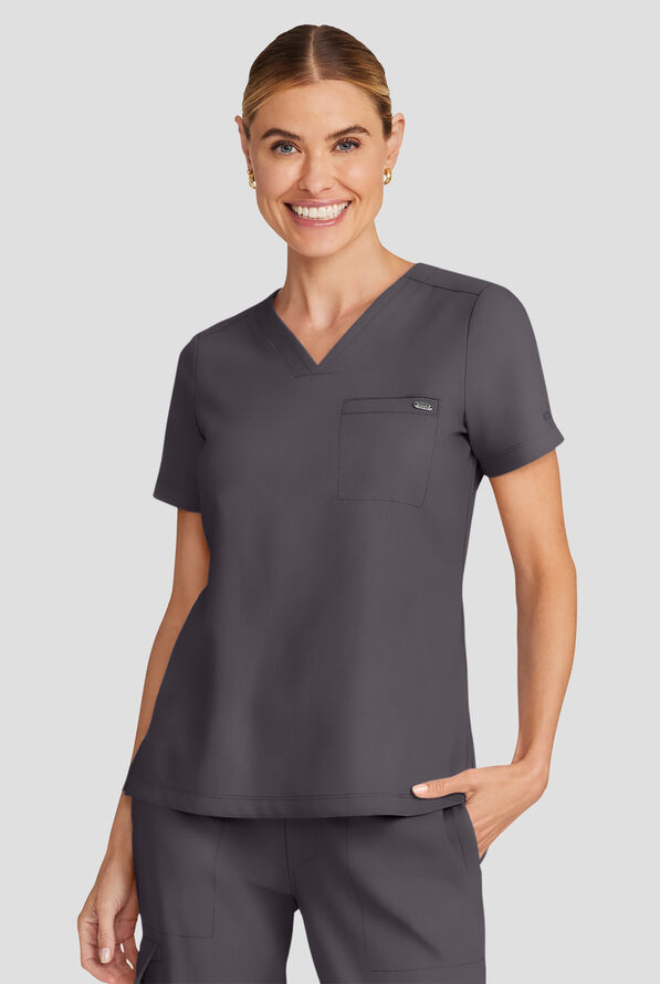 Healing Hands Quest Women's 1-Pocket STRETCH Tuck In V-Neck Scrub Top - Pewter - 2