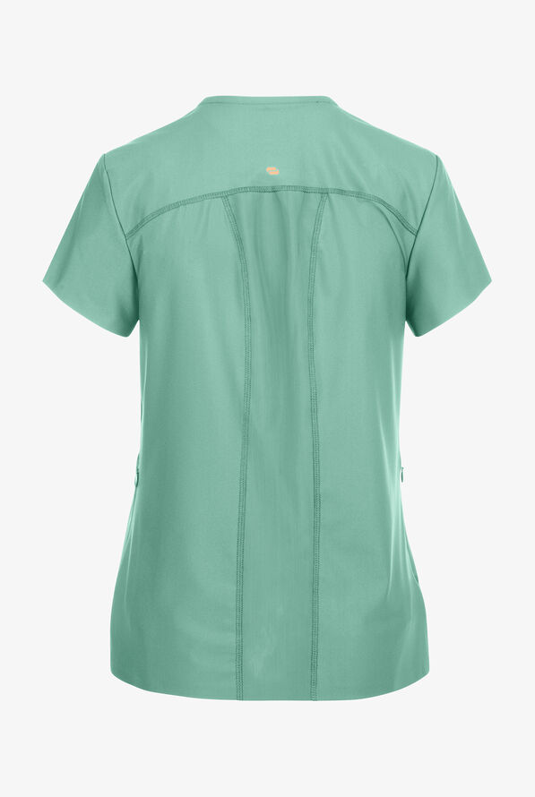 Infinity GNR8 Kinetic Knit Women's 2-Pocket STRETCH Mesh Overlay V-Neck Scrub Top - Matcha Latte - 2