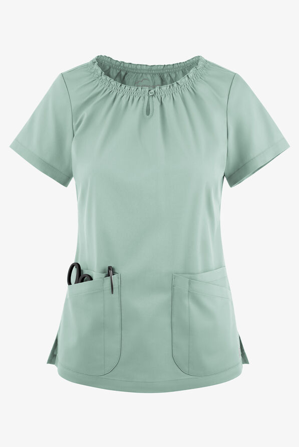 Blusa m&eacute;dica UA Butter-Soft STRETCH estilo campesina con mangas cortas y 6 bolsillos para mujer - Eucalyptus Leaf - 1