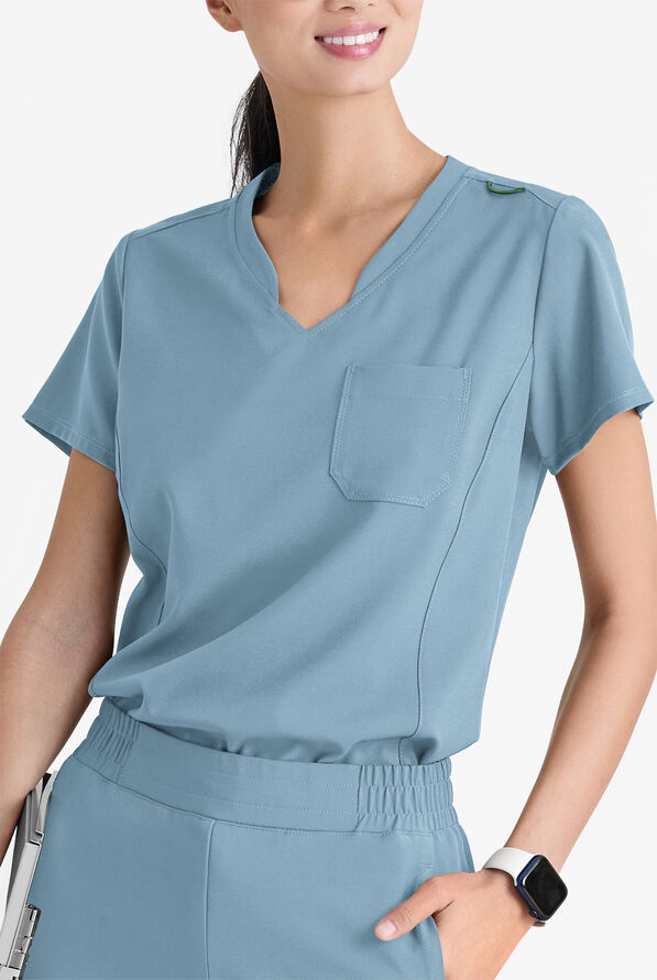 Grey's Anatomy by Barco Evolve STRETCH Sway Women's 1-Pocket Tuck In V-Neck Scrub Top - Ocean Mist - 2