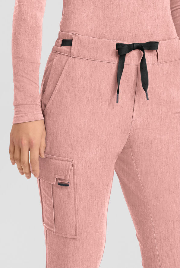 Healing Hands Quest Blair Women's 6-Pocket STRETCH Flare Leg Drawstring Cargo Scrub Pants - Petite - Pink Pearl - 2