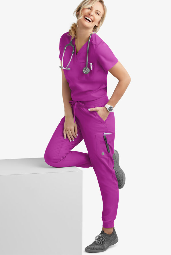 Blusa m&eacute;dica Butter-Soft STRETCH con cuello en V y 2 bolsillos para mujer - Vivid Violet - 2