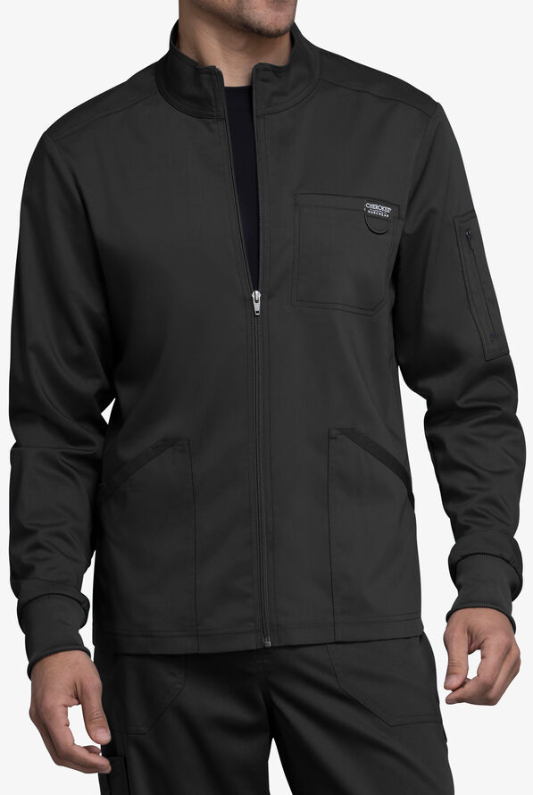 Cherokee Workwear Revolution Men's 5-Pocket STRETCH Zip Front Scrub Jacket - Black - 3