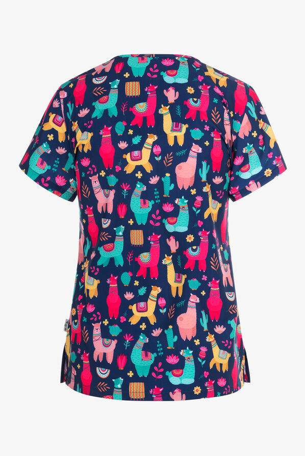 Zavate Ava Therese Llamapalooza Women's 2-Pocket STRETCH V-Neck Print Scrub Top - null - 2