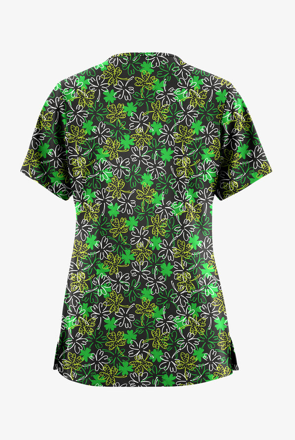 Butter-Soft STRETCH Lucky Me Women's 5-Pocket V-Neck Print Scrub Top - null - 2