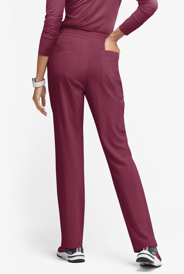 Easy STRETCH Naya Women’s Natural Waist 6-Pocket Straight Leg Scrub Pants - Petite - Wine - 5