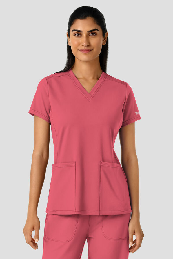 Wink Renew Knit Women's 2-Pocket STRETCH Flex N Reach Panel V-Neck Scrub Top - Ruby - 3