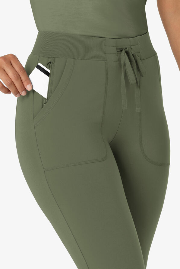 Wink Renew Knit Women's 5-Pocket STRETCH Ankle Zip Track Scrub Pants - Olive - 3