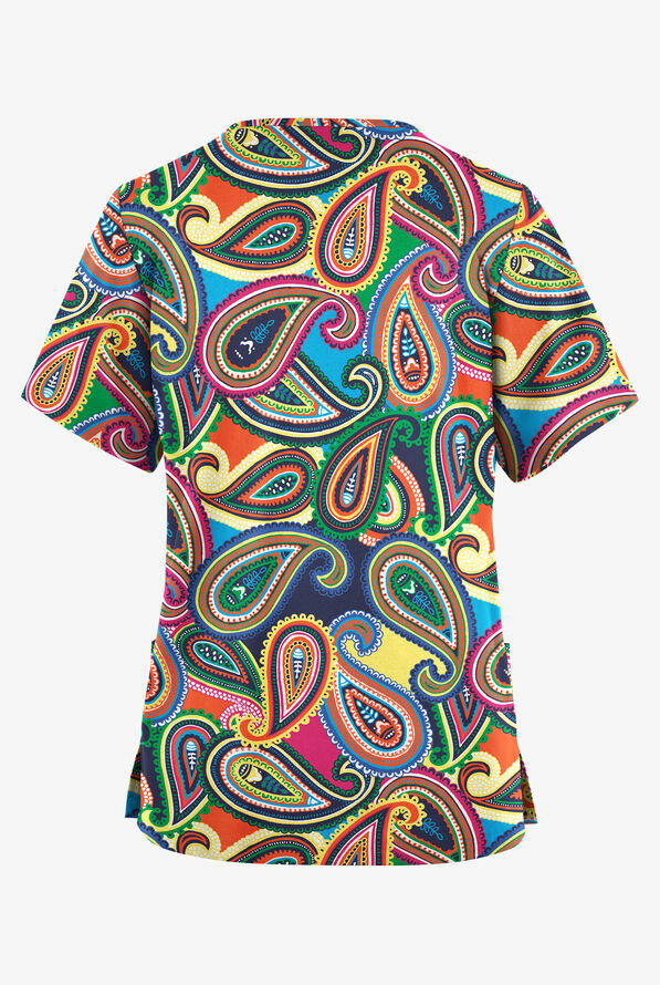 Butter-Soft Originals Naples Paisley Navy Women's 2-Pocket Classic Fit V-Neck Print Scrub Top - null - 2