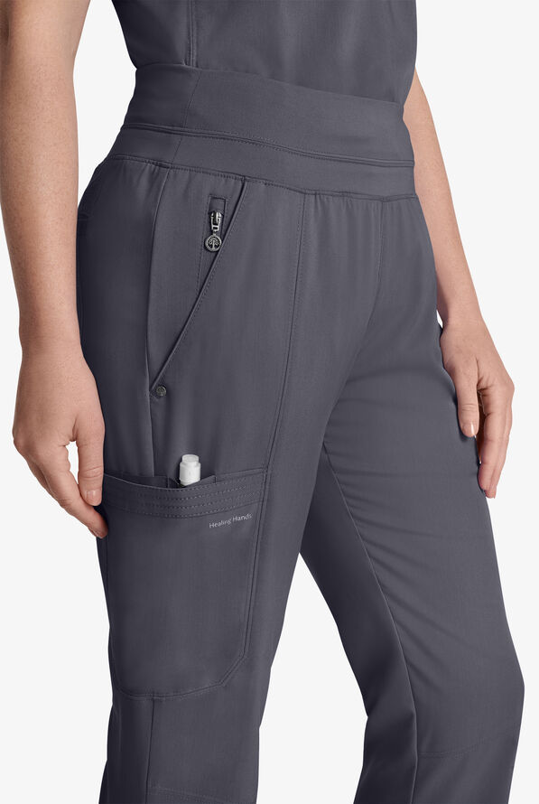 Healing Hands Purple Label Tina Women's 8-Pocket STRETCH Yoga Scrub Pants - Pewter - 2