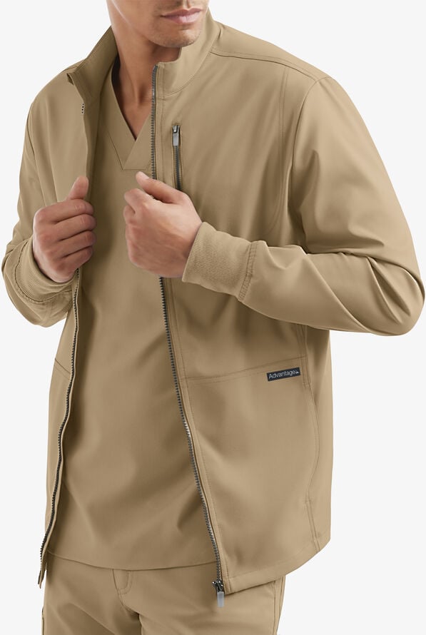 Advantage STRETCH Men's 4-Pocket Zip Front Warm-Up Scrub Jacket - Golden Sand - 3